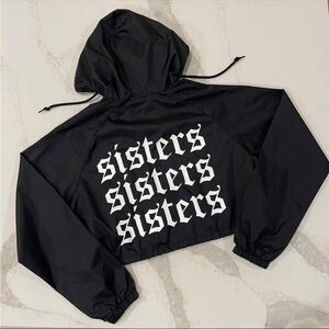 James Charles Sisters Cropped Windbreaker Womens Size S Black Back Logo NWOT